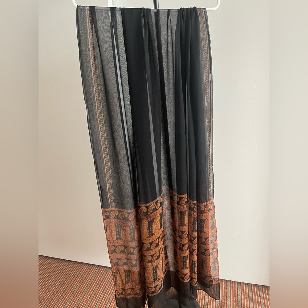 Ritu KUMAR style 100% silk Georgette black scarf Dupatta wrap with paisley rust